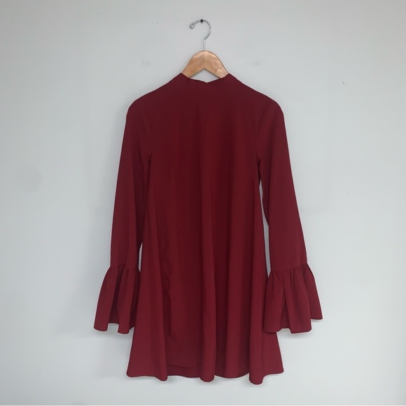 Lulus Dress Size Small Wine Red Long‎ Sleeve Oversized Flowy Flared Bell Sleeve - Picture 2 of 11